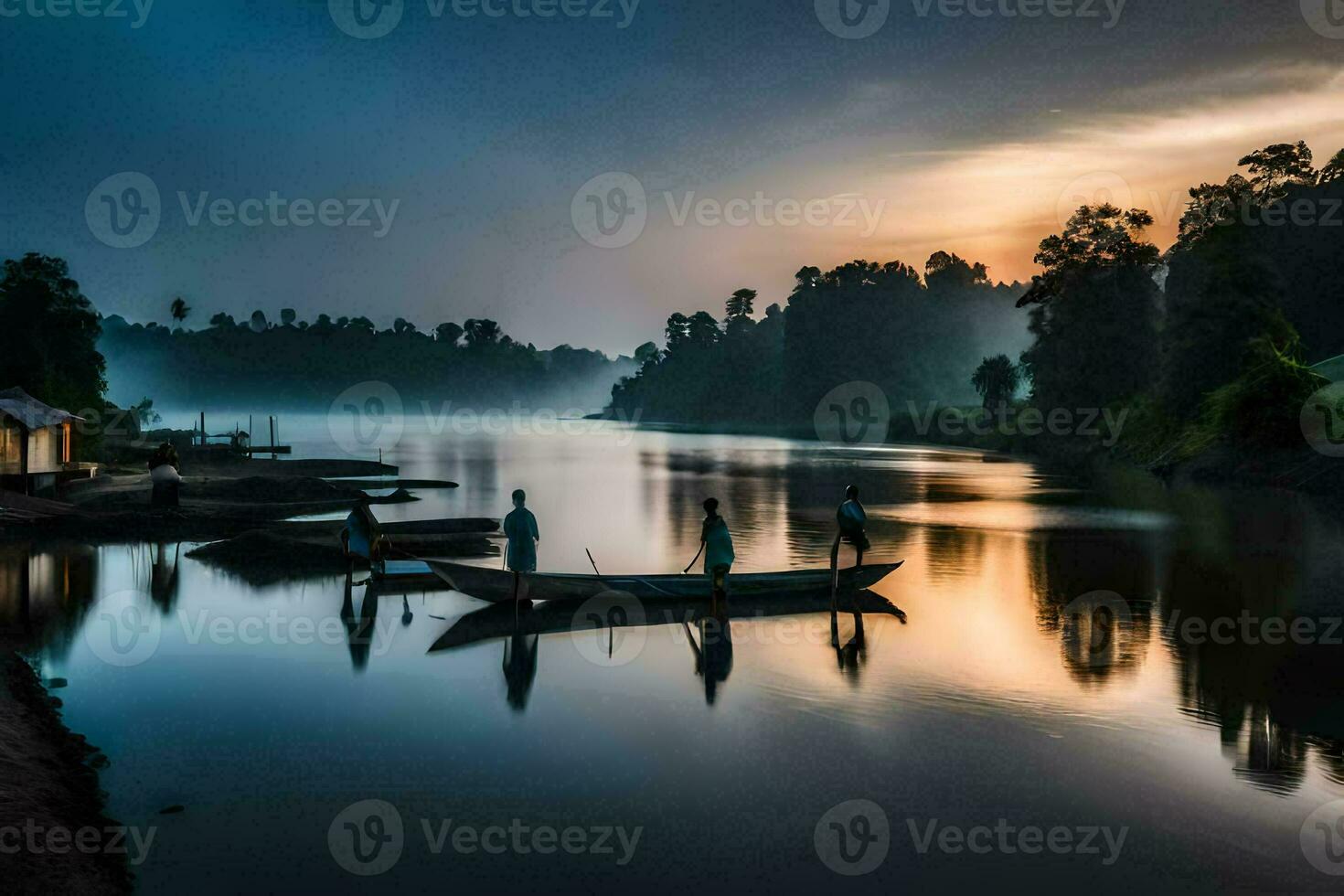 the sun rises over the river in the morning. AI-Generated photo