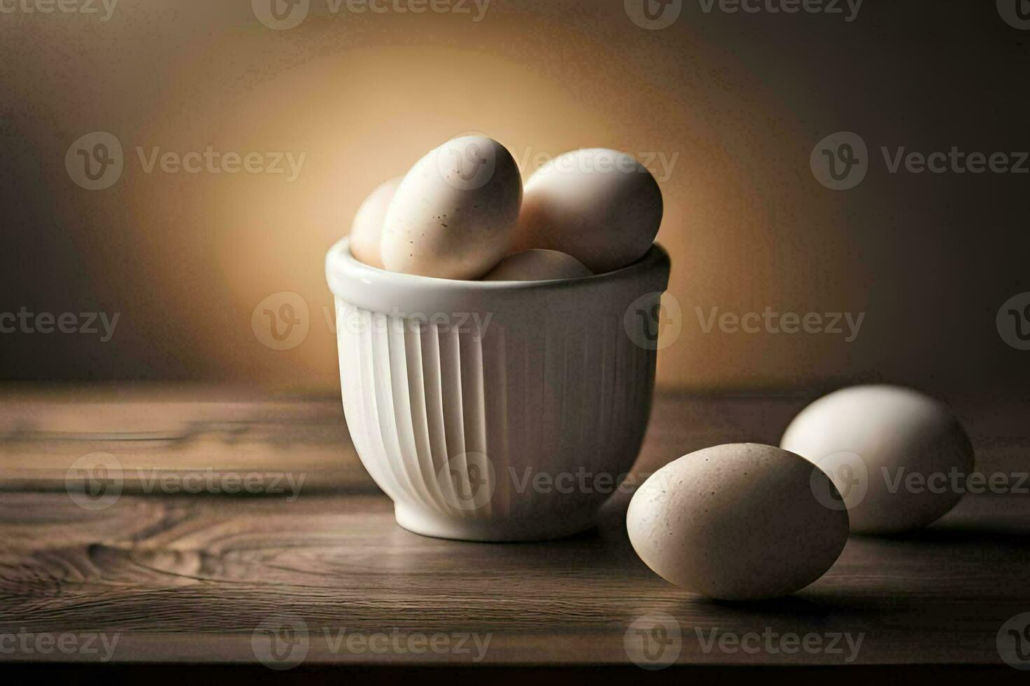 white eggs in a cup on a wooden table. AI-Generated photo