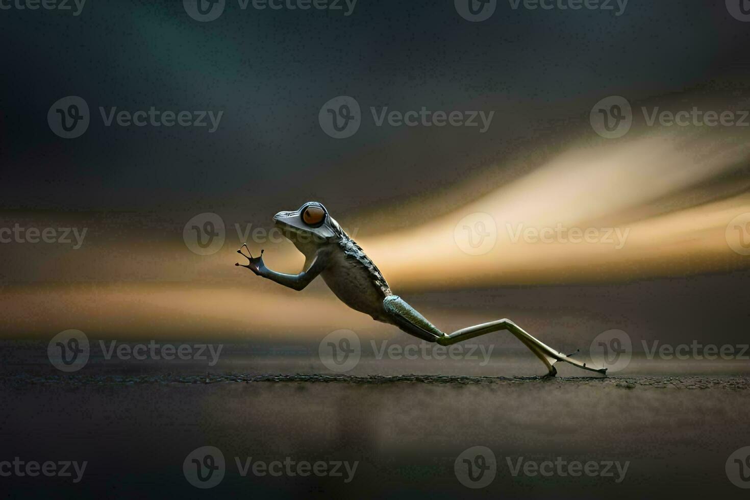 a frog is jumping in the air. AI-Generated photo