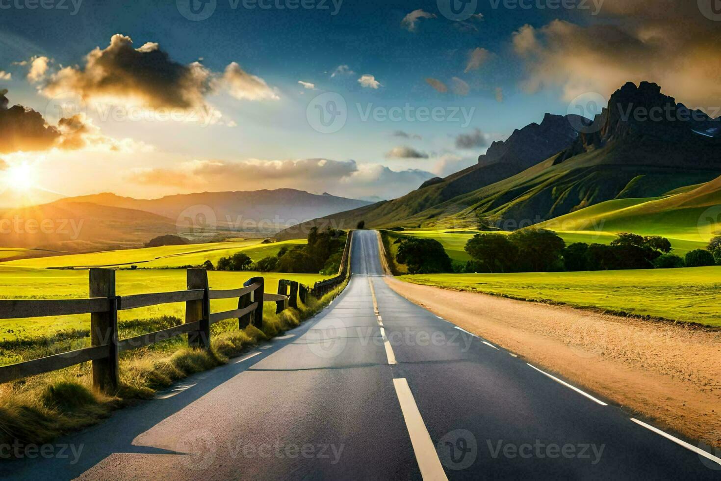 the road to the sunset. AI-Generated photo