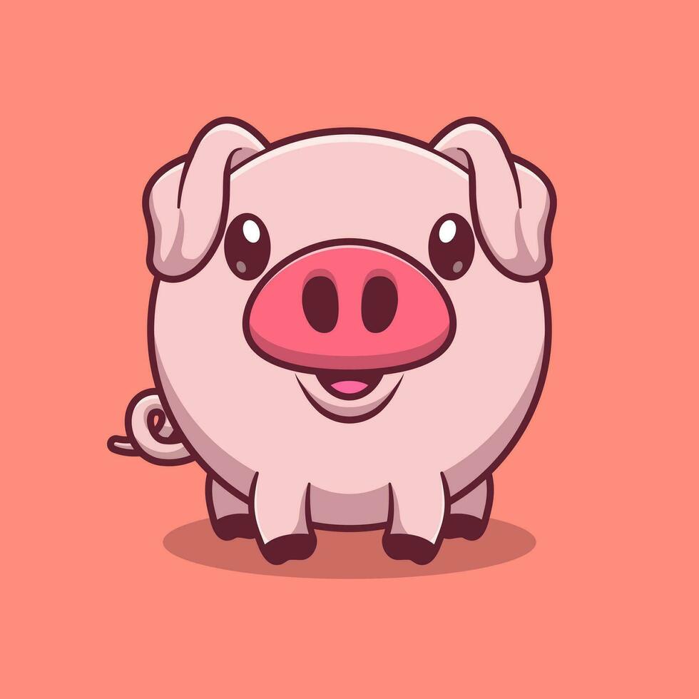 Cute round baby pig cartoon vector icon illustration animal nature icon concept isolated flat