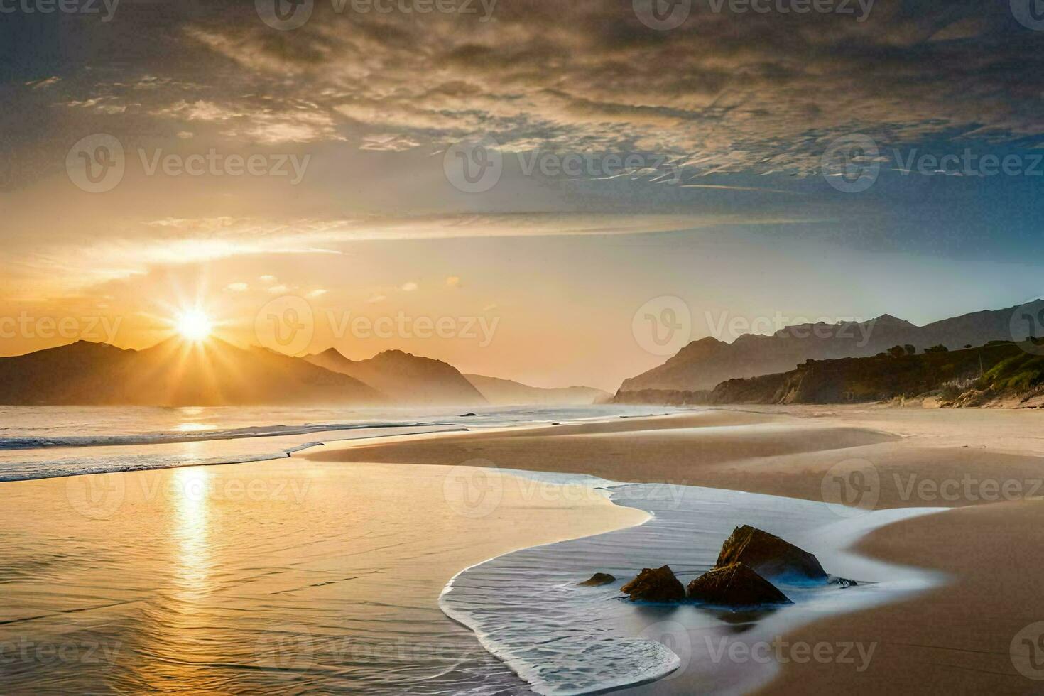 the sun rises over the ocean in the background. AI-Generated photo