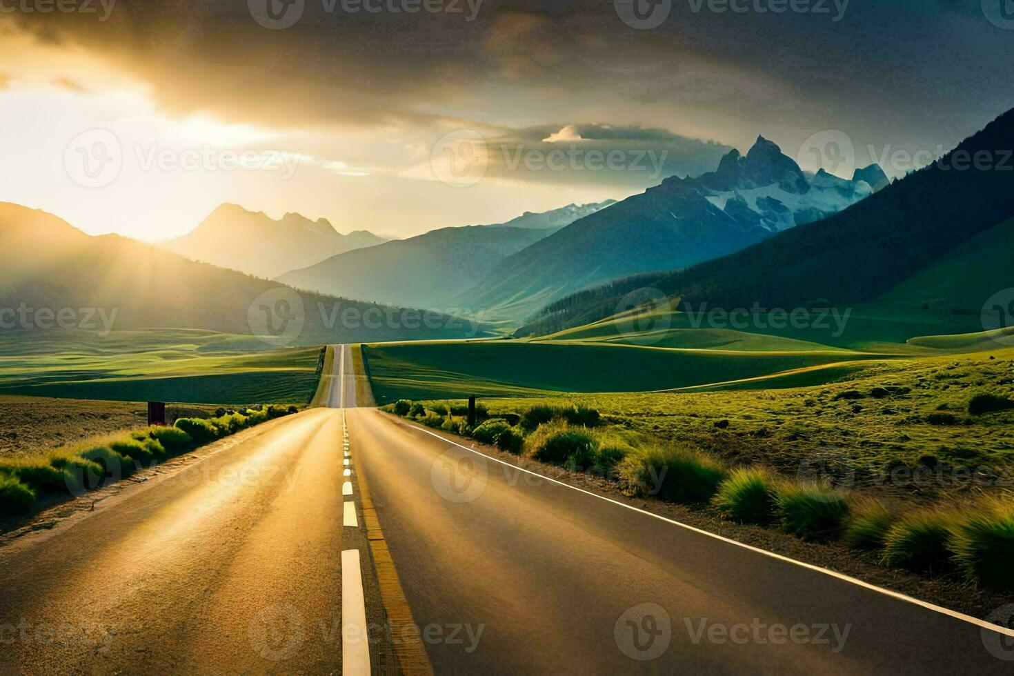 the road to the mountains. AI-Generated photo
