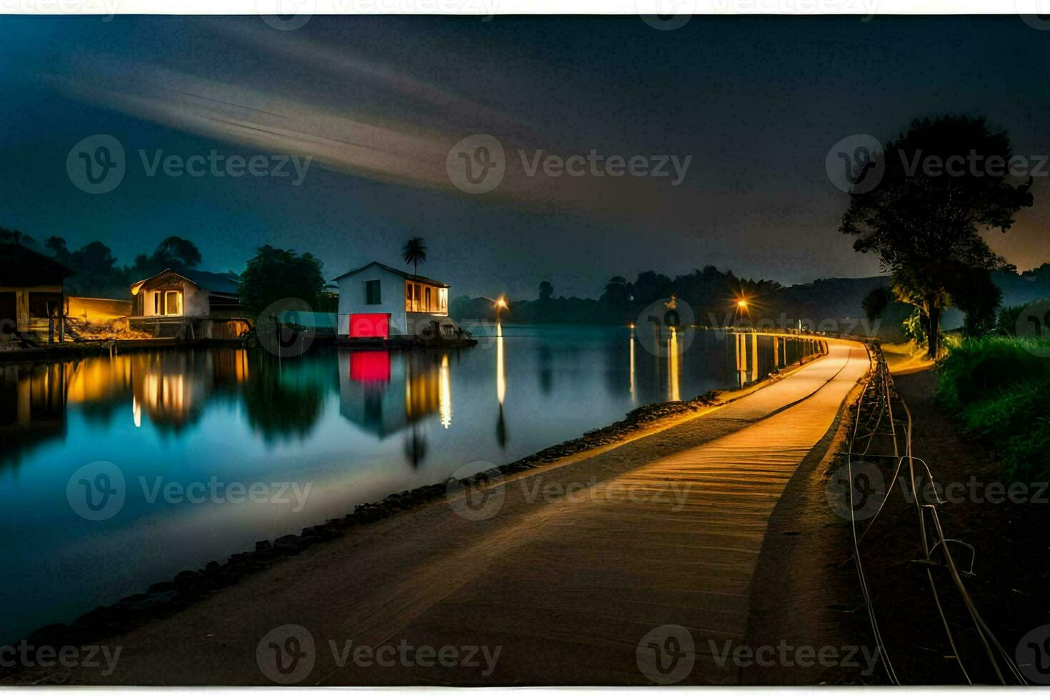 a long walk along the river at night. AI-Generated photo