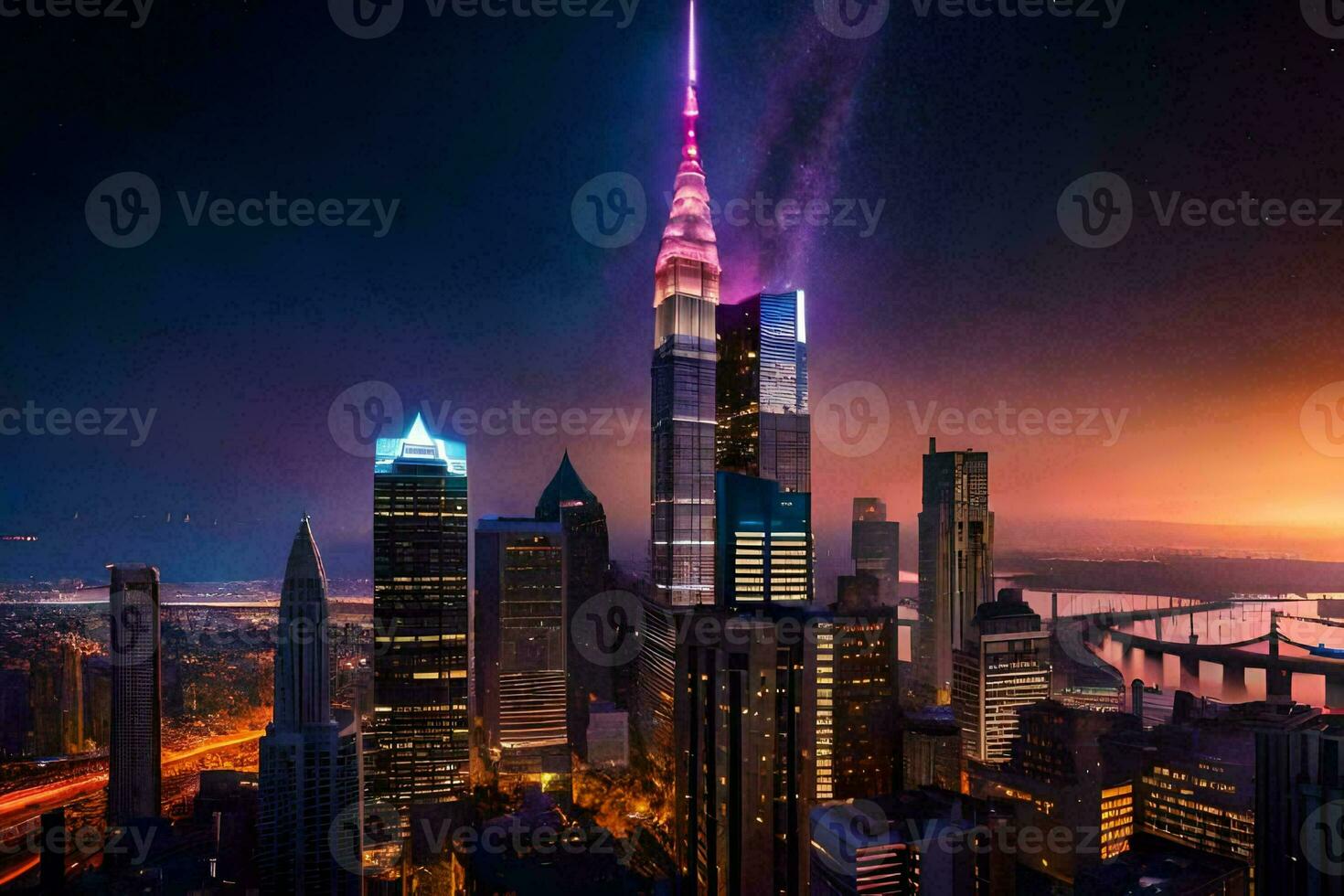 the empire state building is lit up at night. AI-Generated photo