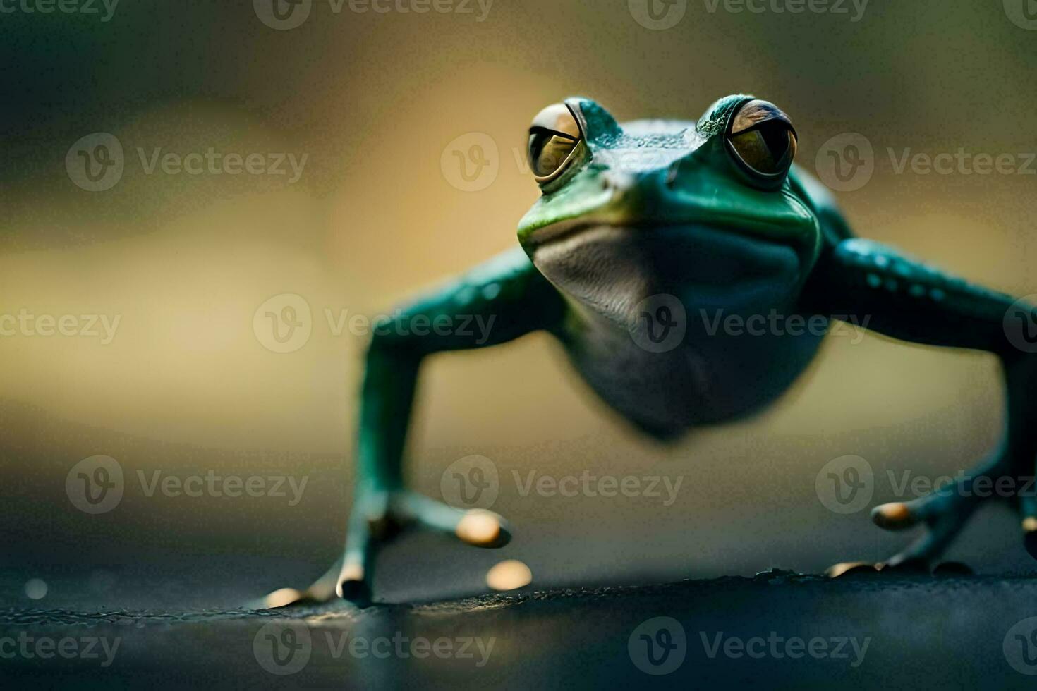 a frog is standing on a dark surface. AI-Generated photo