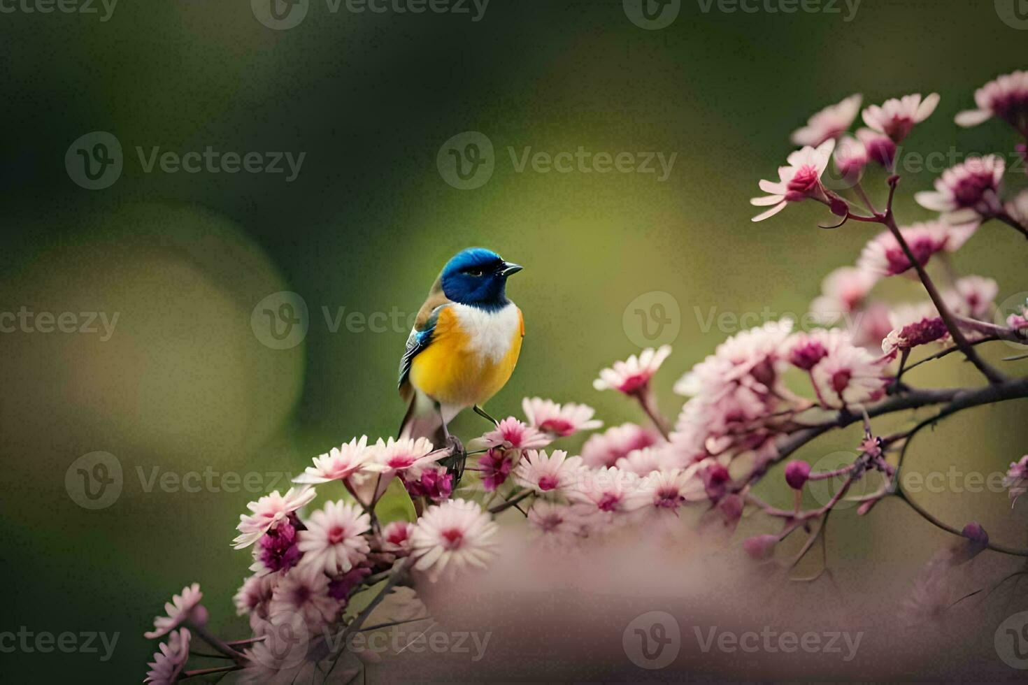 photo wallpaper the bird, flowers, the bird, flowers, the bird, flowers, the bird. AI-Generated