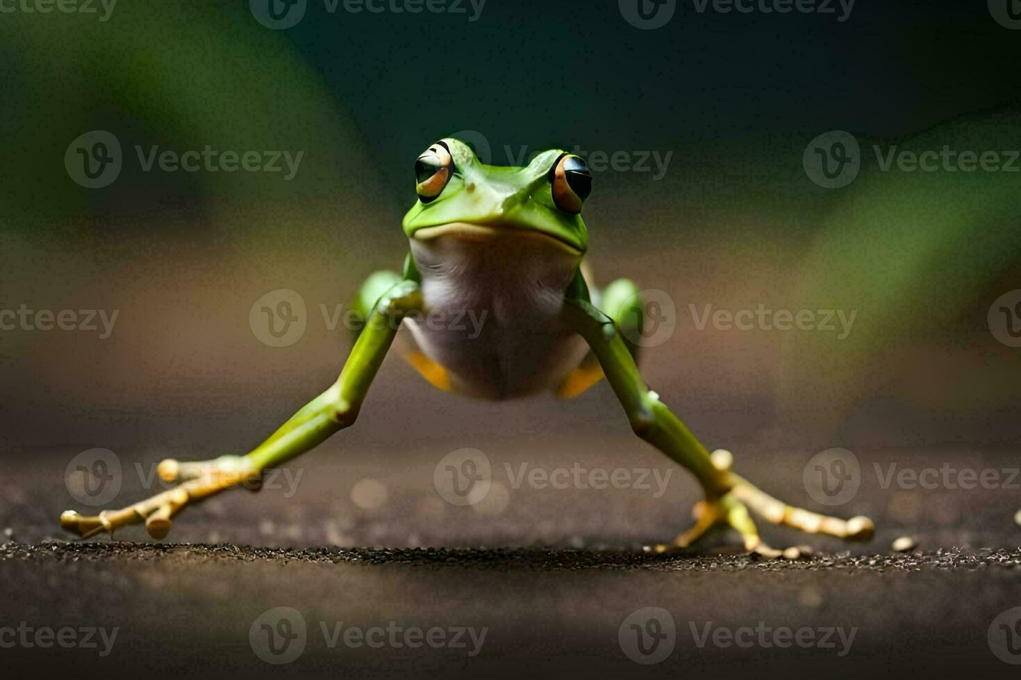 a frog is standing on its hind legs. AI-Generated photo