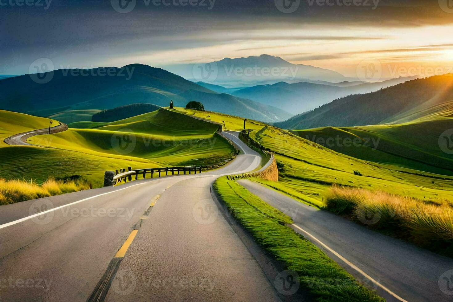 the road to the sunset. AI-Generated photo
