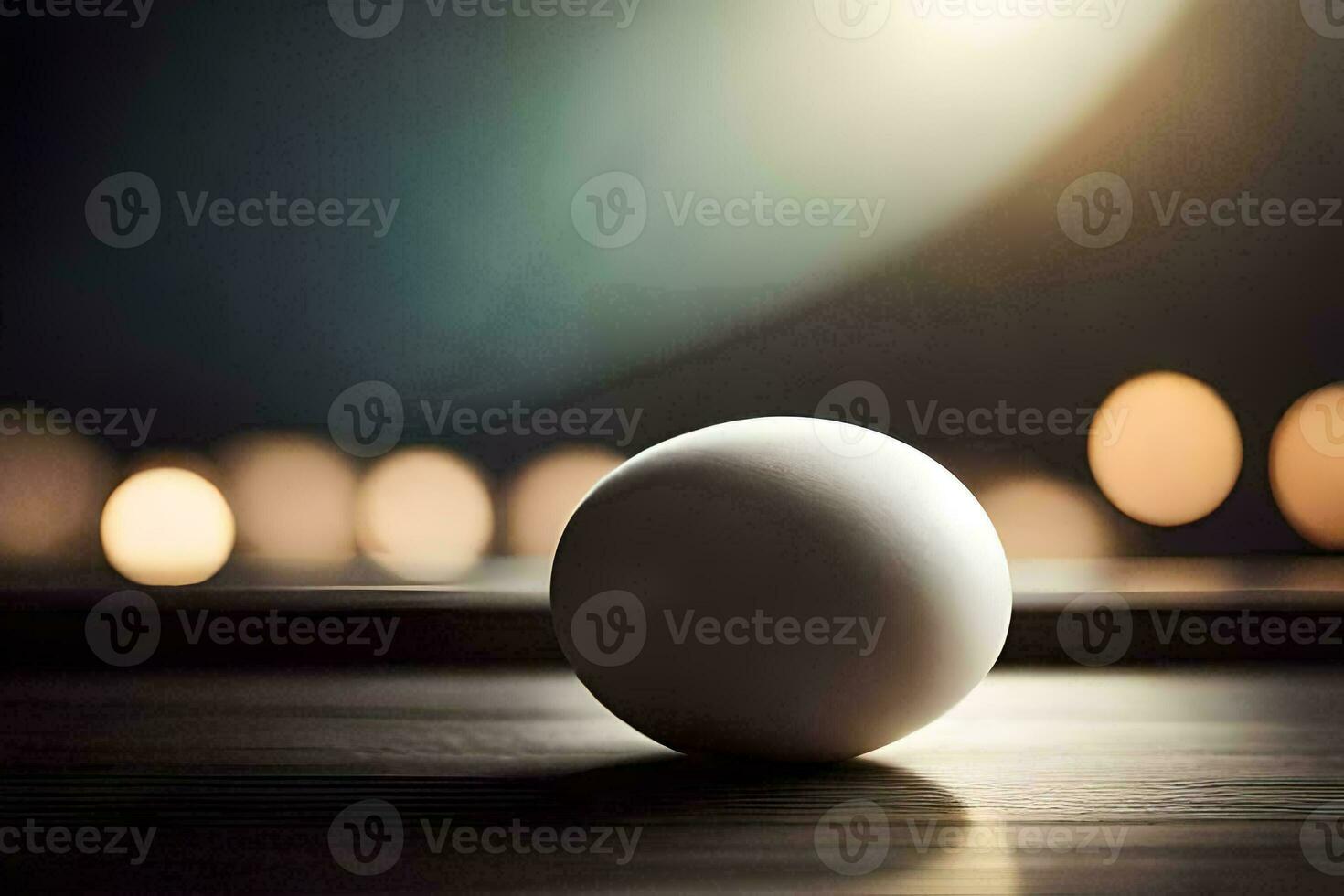 a white ball sits on a table in front of a blurry background. AI-Generated photo