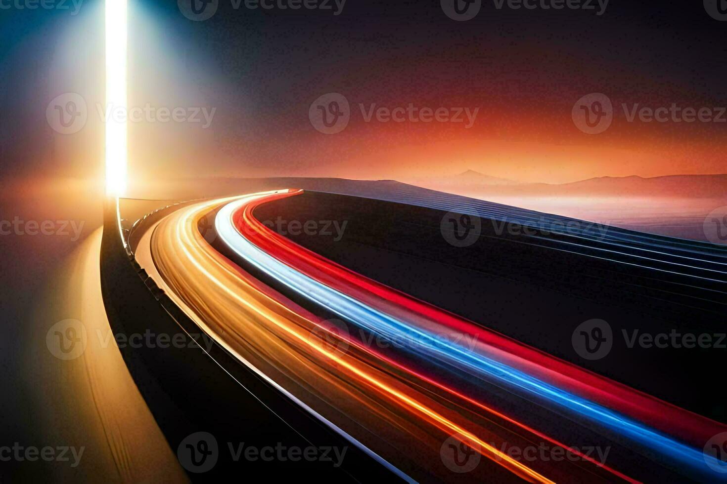 a long exposure photograph of a highway at night. AI-Generated photo