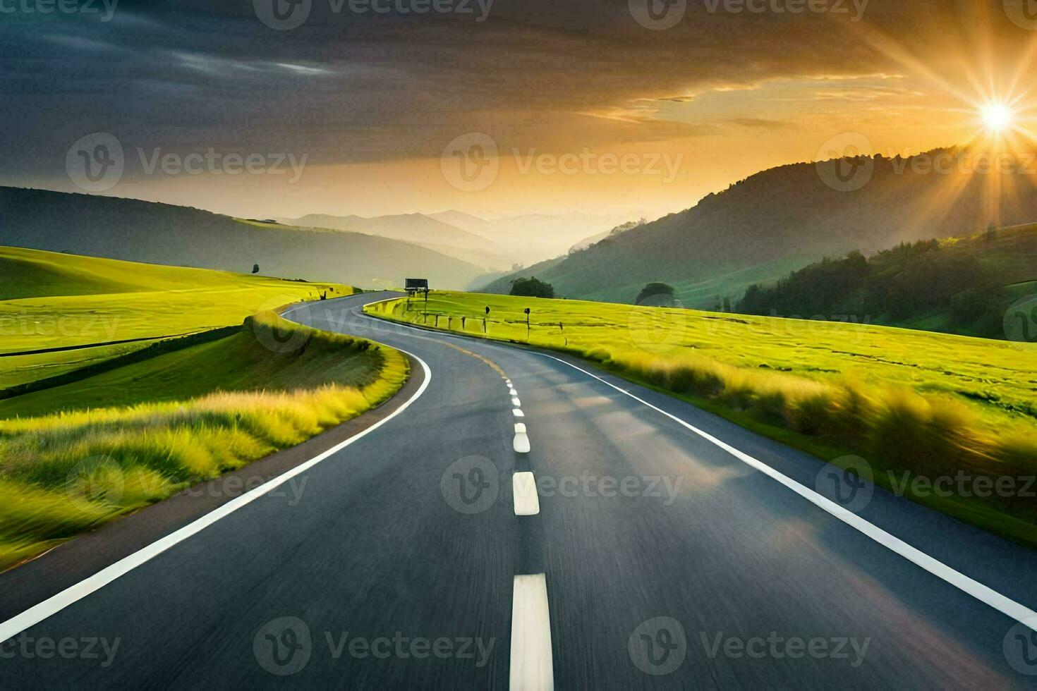 a long road in the countryside. AI-Generated photo