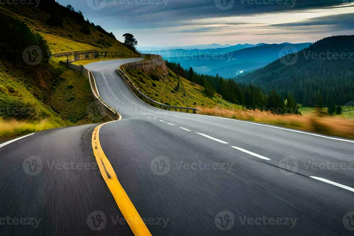a winding road in the mountains. AI-Generated photo