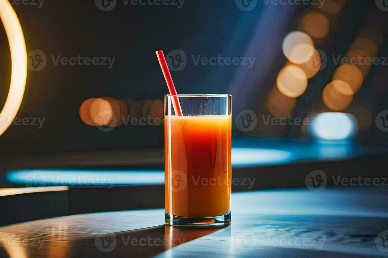 a glass of orange juice with a red straw. AI-Generated photo