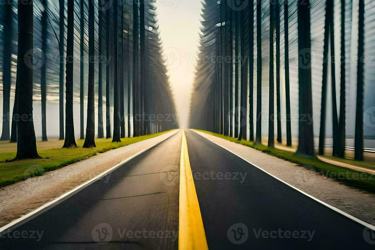 an empty road with trees in the background. AI-Generated photo