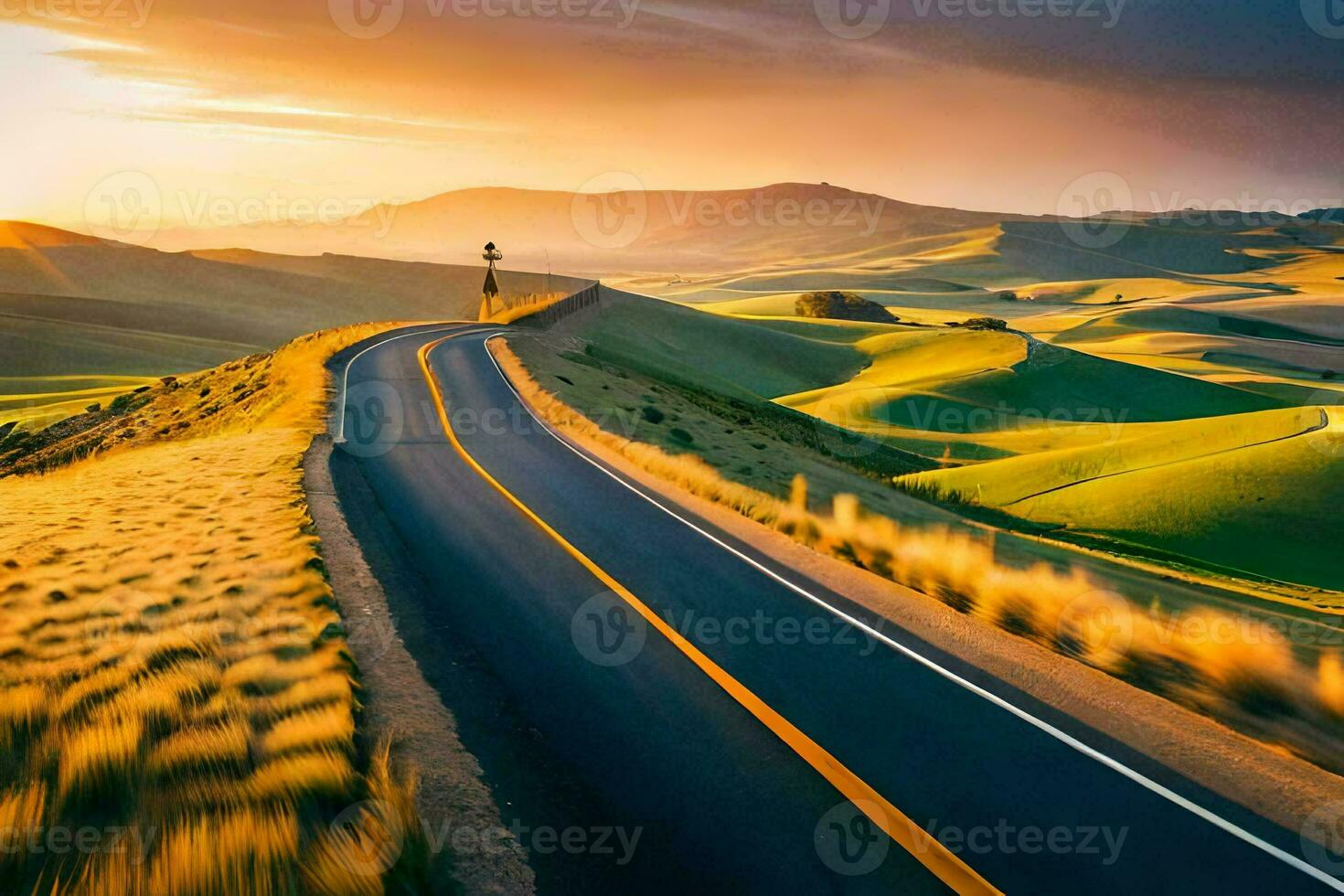 the road to the sunset. AI-Generated photo