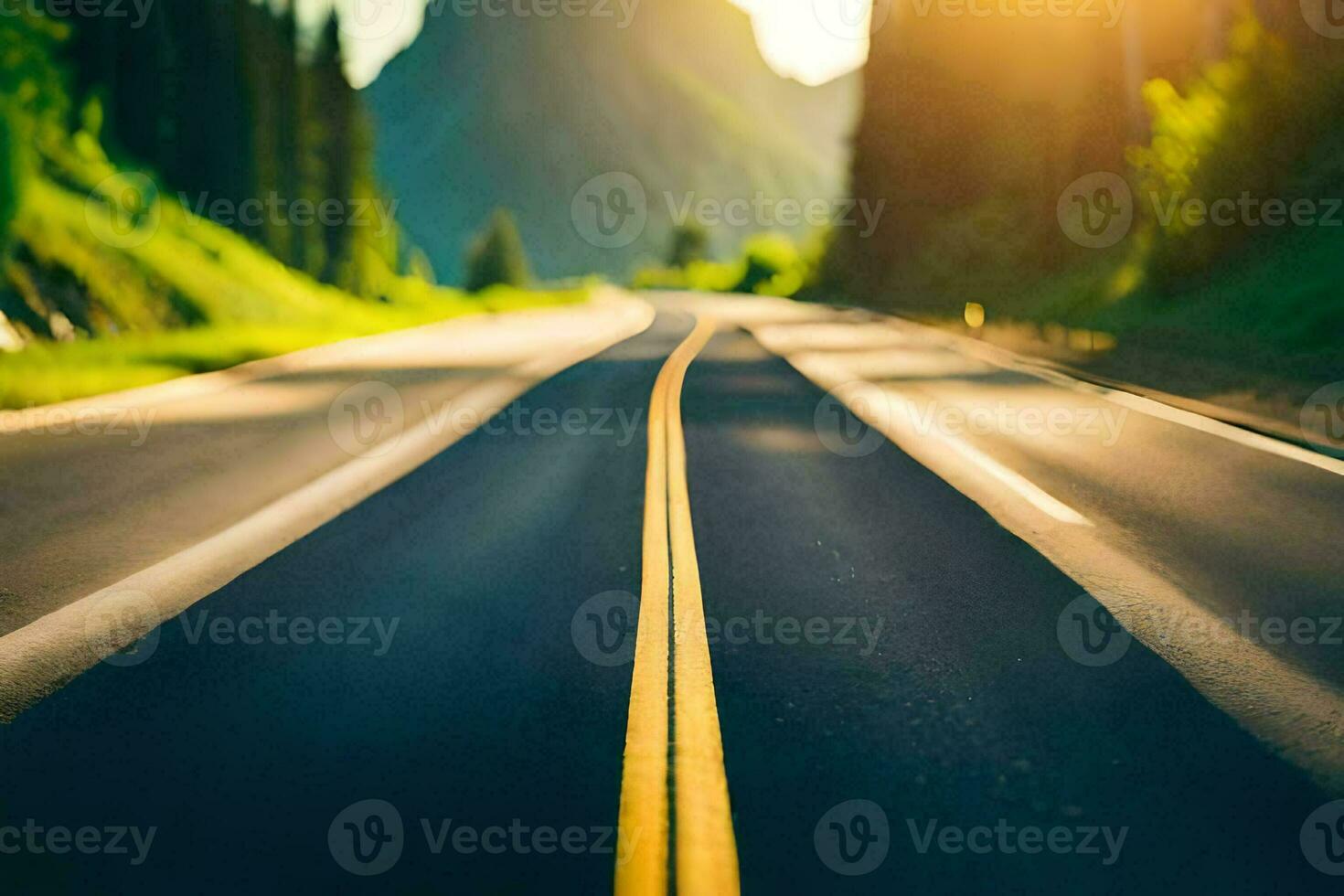 a road with a yellow line on it. AI-Generated photo