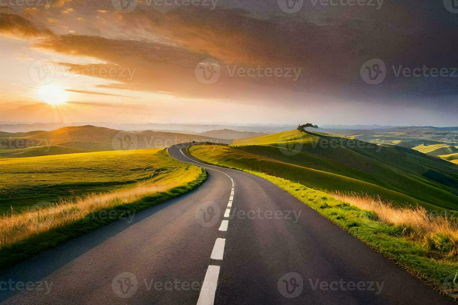 the road to the sunset. AI-Generated photo