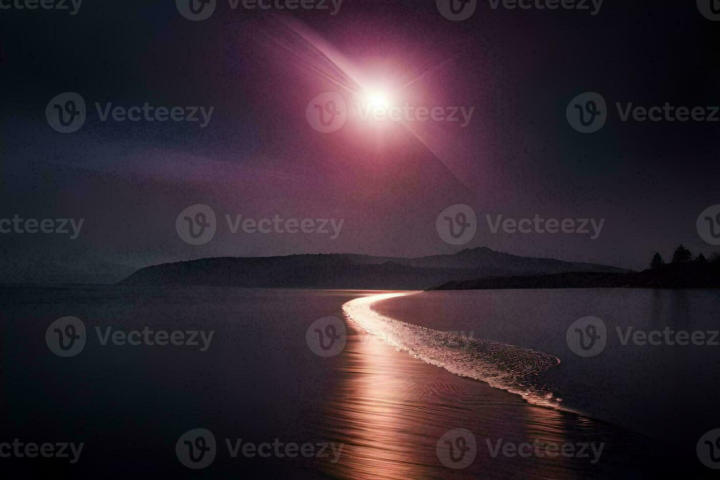 un largo exposición fotografía de el Luna terminado el agua. generado por ai foto