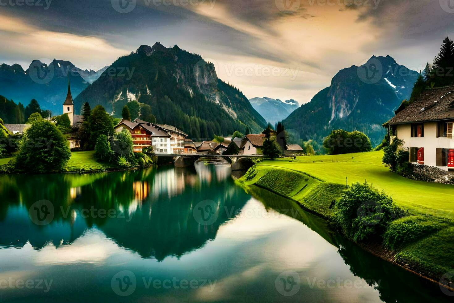 el hermosa pueblo de Suiza. generado por ai foto