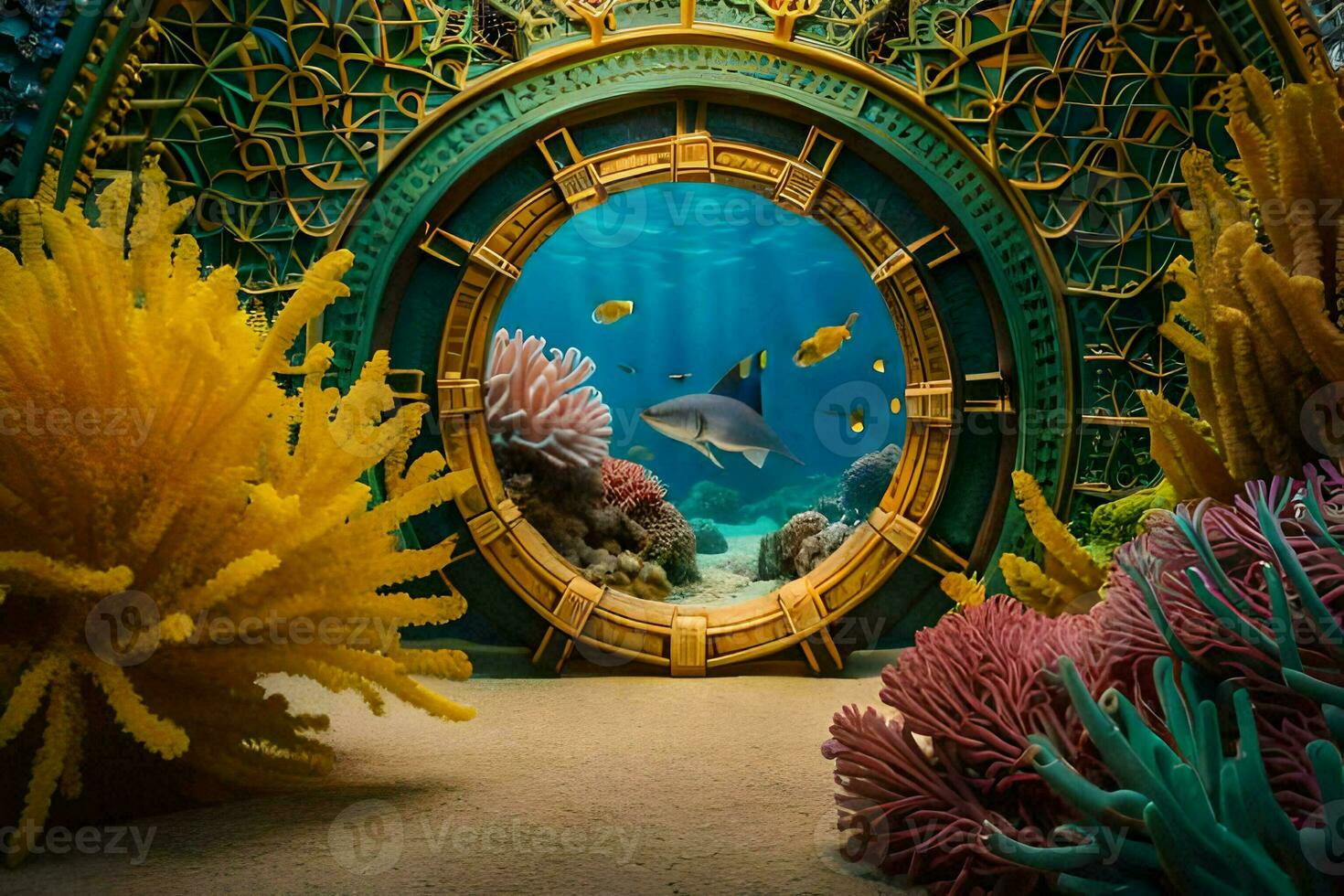 a picture of an underwater scene with coral and fish. AI-Generated photo