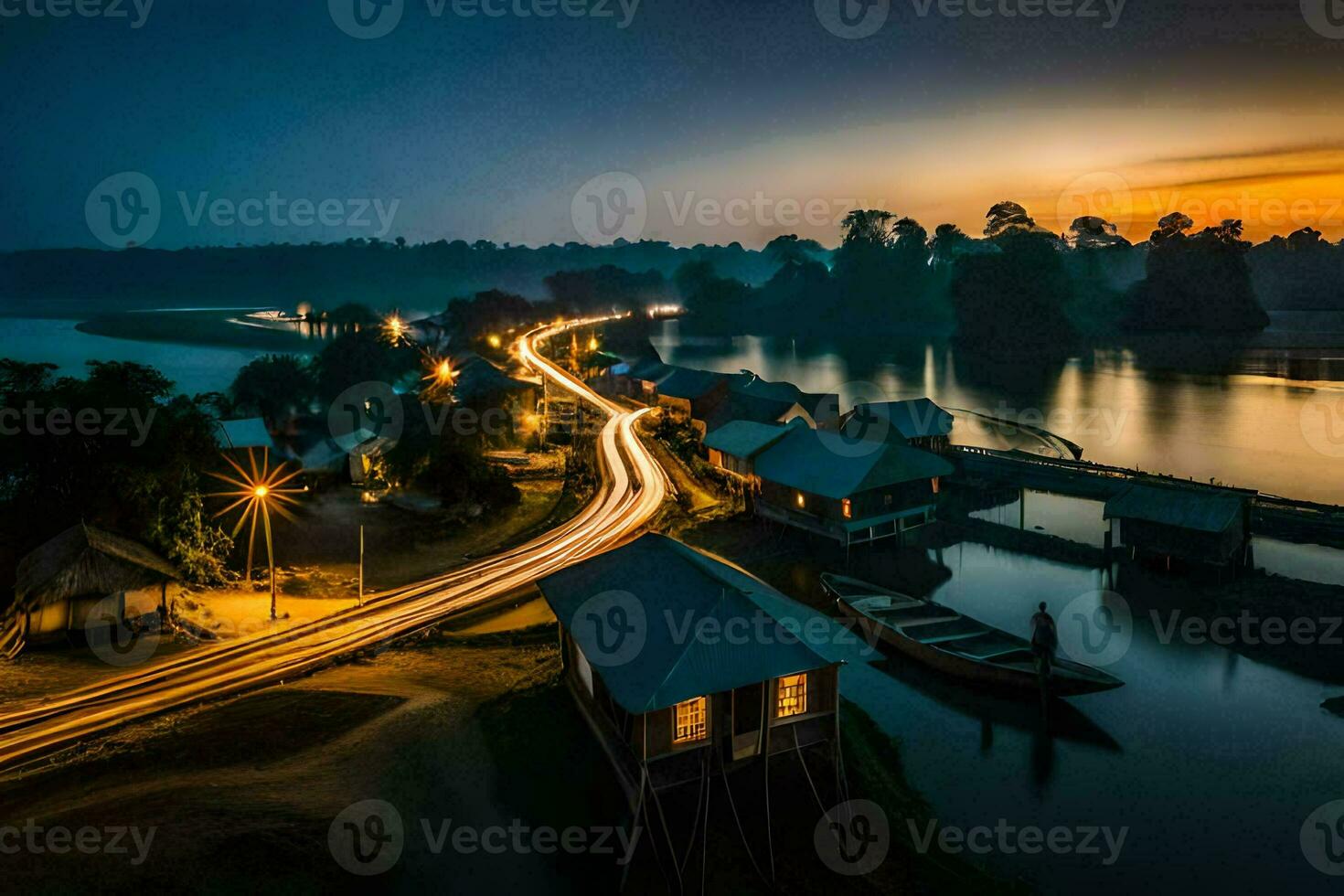 a long exposure photograph of a river at dusk. AI-Generated photo
