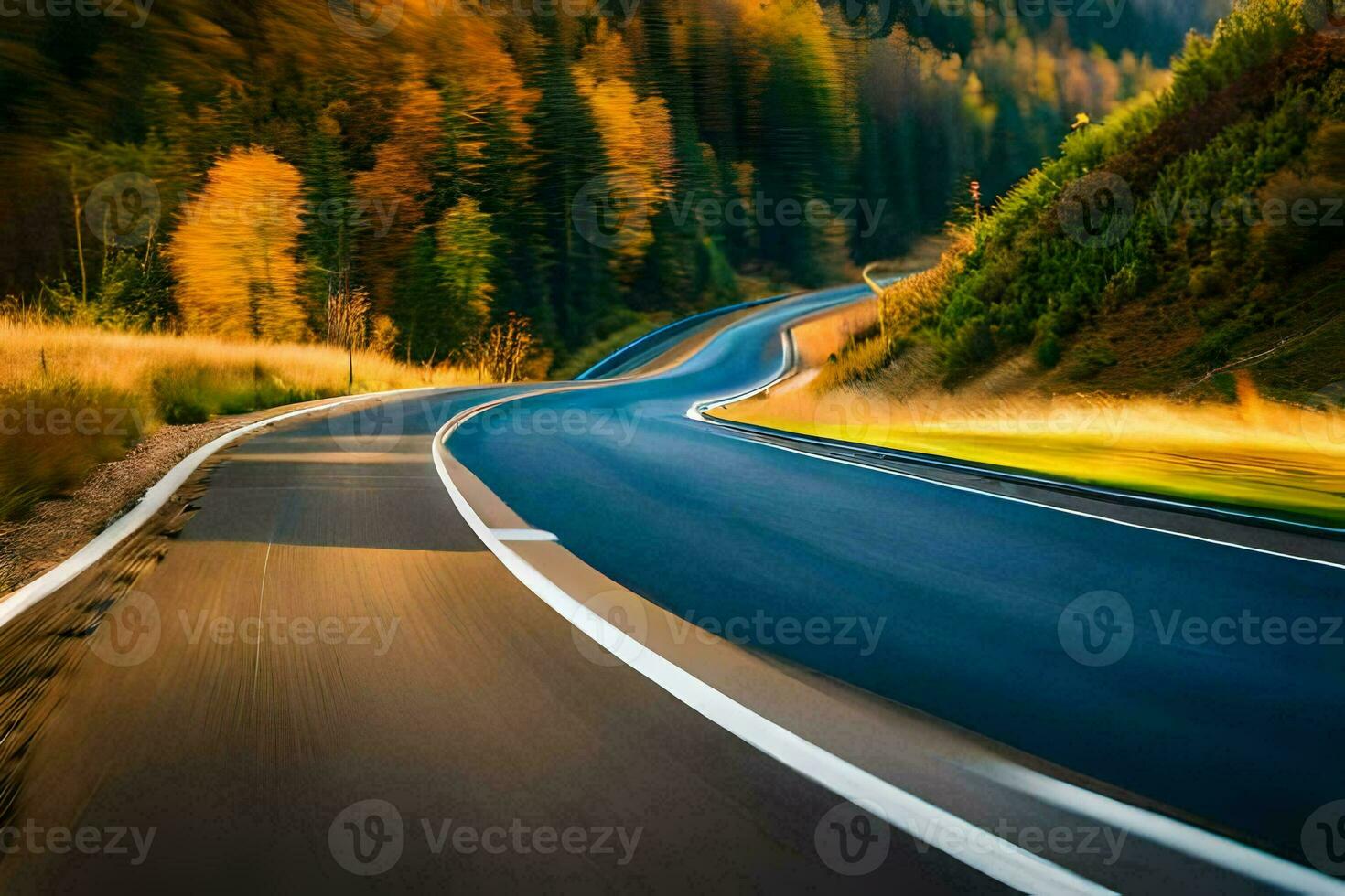 un largo exposición fotografía de un devanado la carretera en el montañas. generado por ai foto