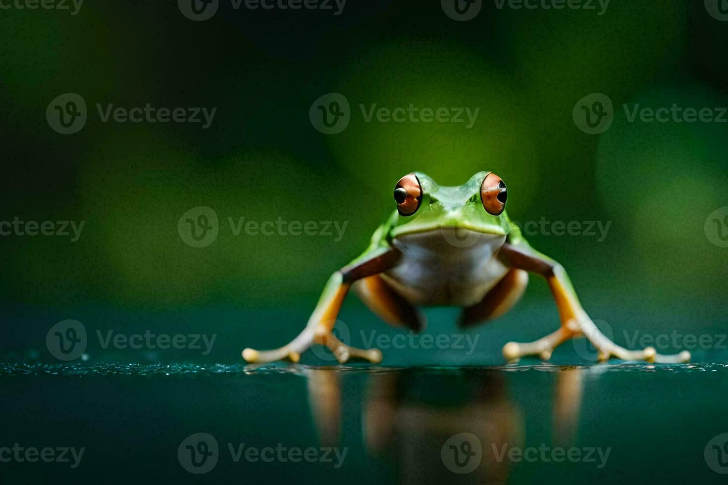 a frog is standing on a dark surface. AI-Generated photo