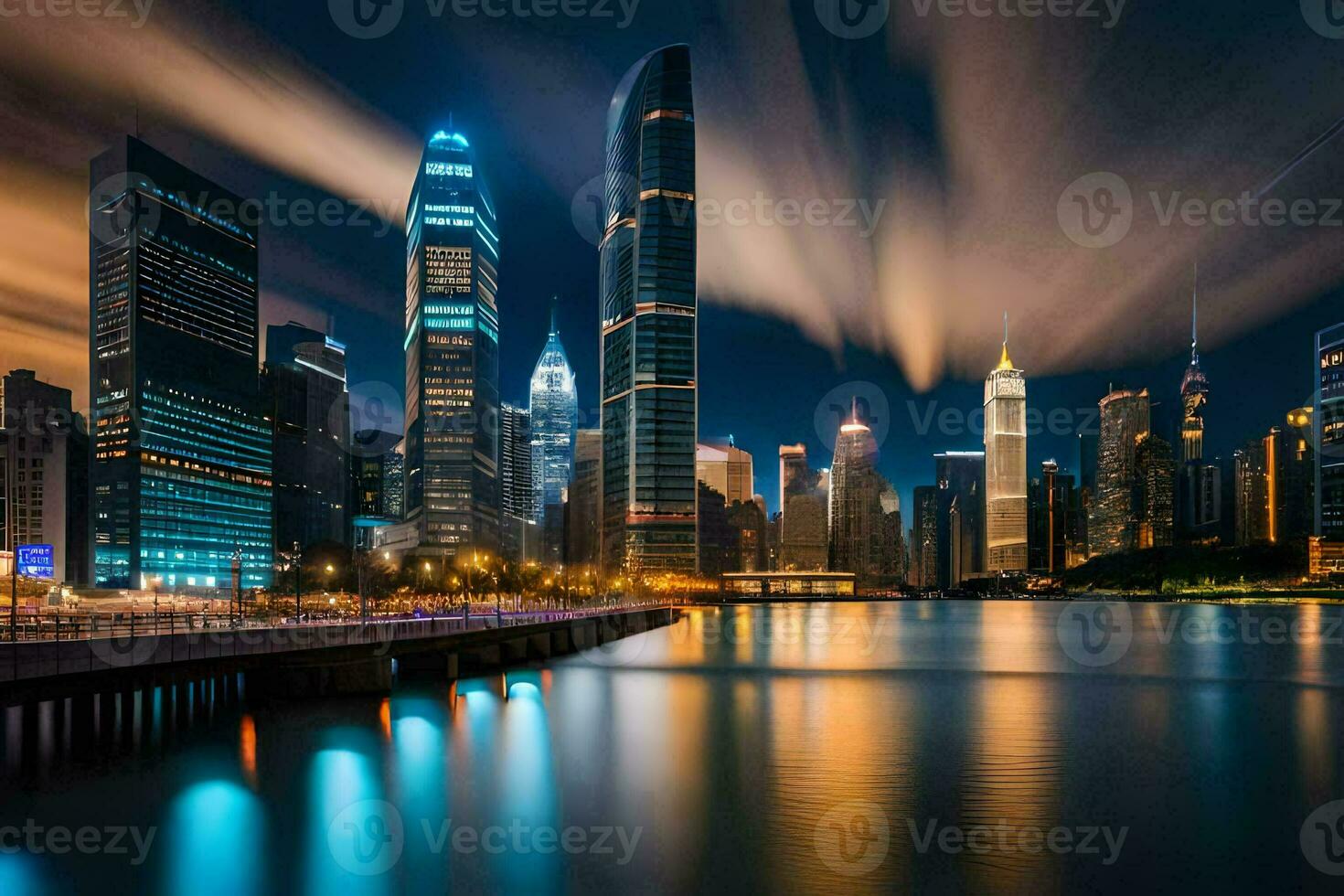 the city skyline at night in hong kong. AI-Generated photo