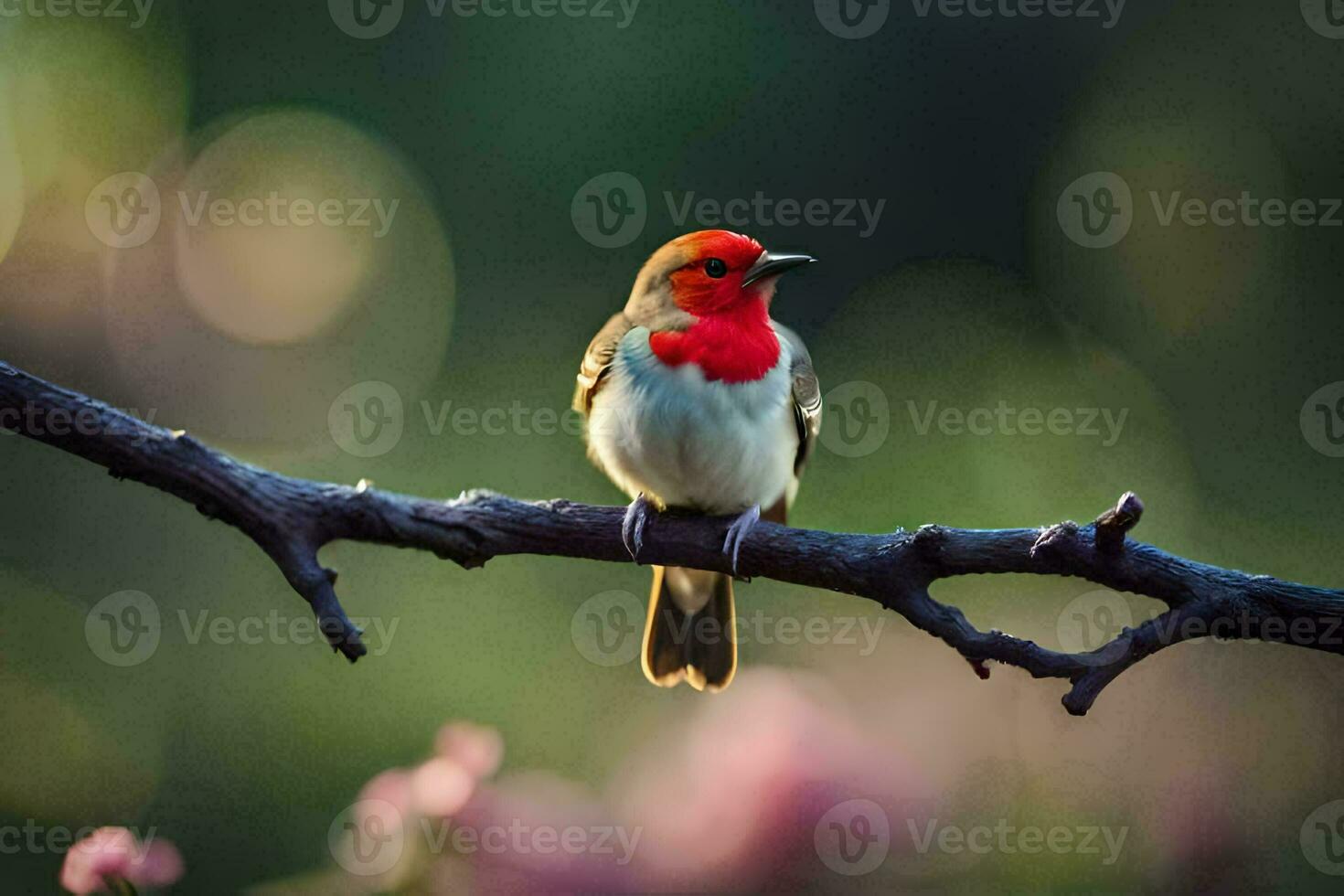 a red bird sitting on a branch. AI-Generated photo