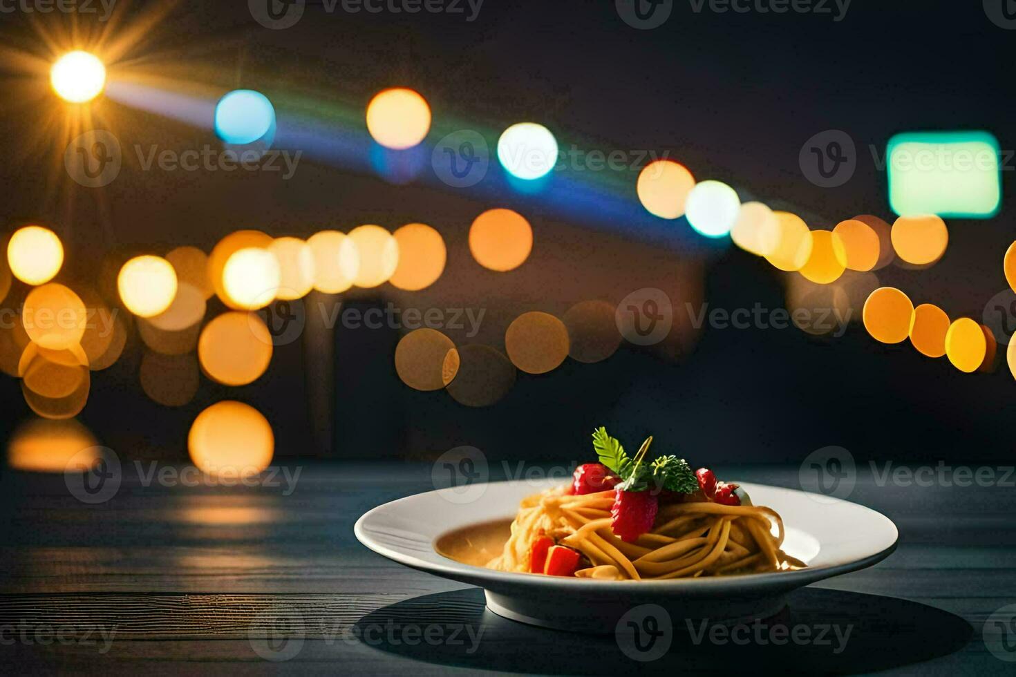 pasta with tomato and basil on a plate. AI-Generated photo