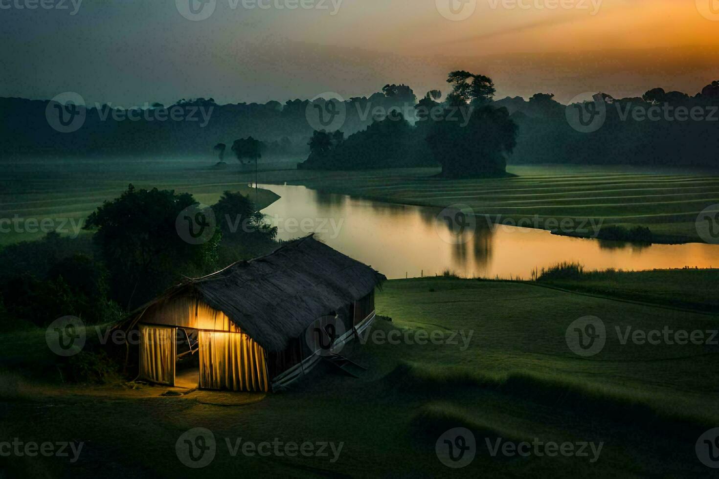 the house on the river. AI-Generated photo