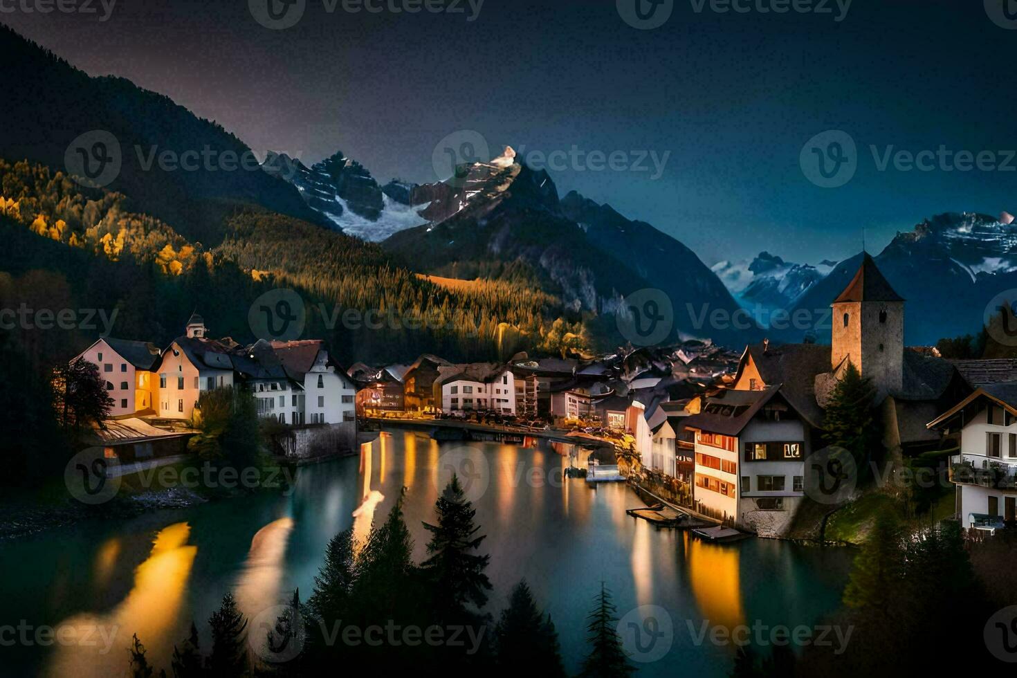 the town of altenburg in the alps at night. AI-Generated photo