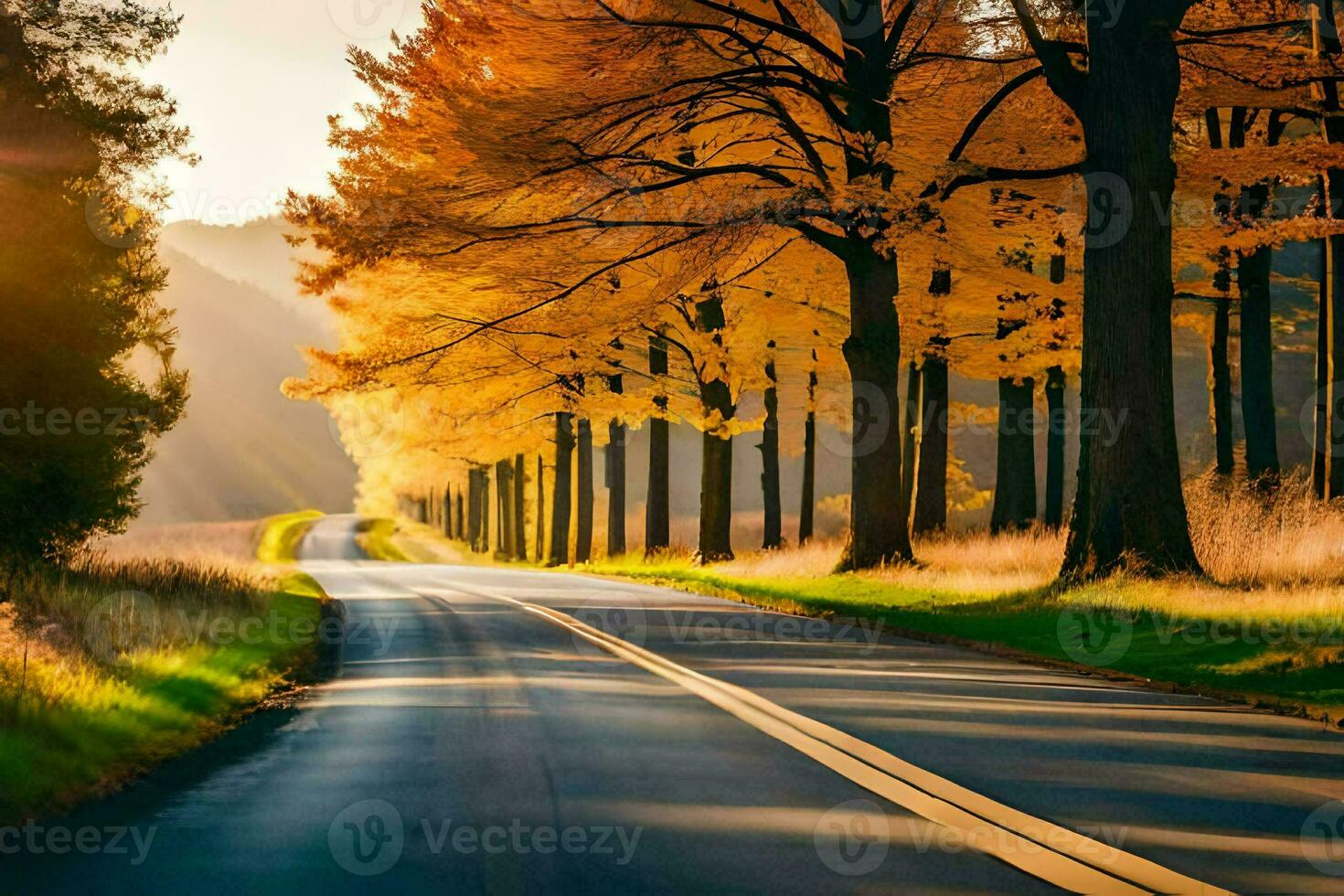 autumn road in the woods. AI-Generated photo