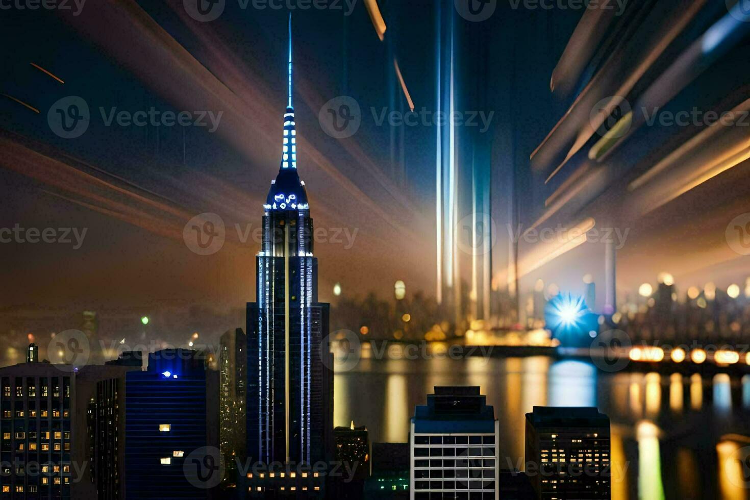 the empire state building is lit up at night. AI-Generated photo