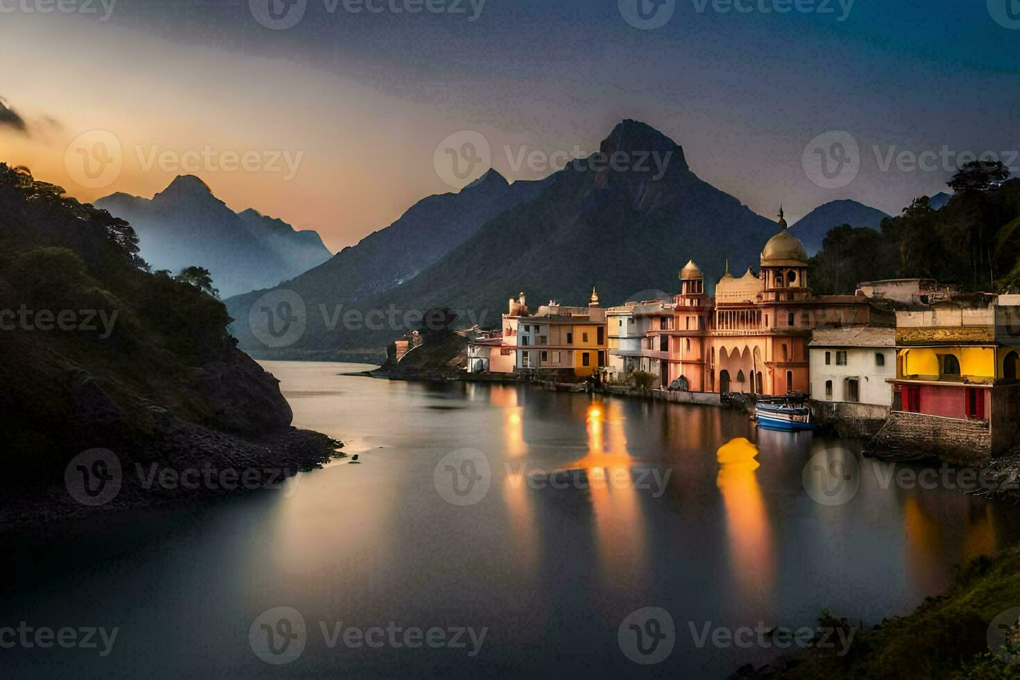 the beautiful town of rishikesh, india. AI-Generated photo