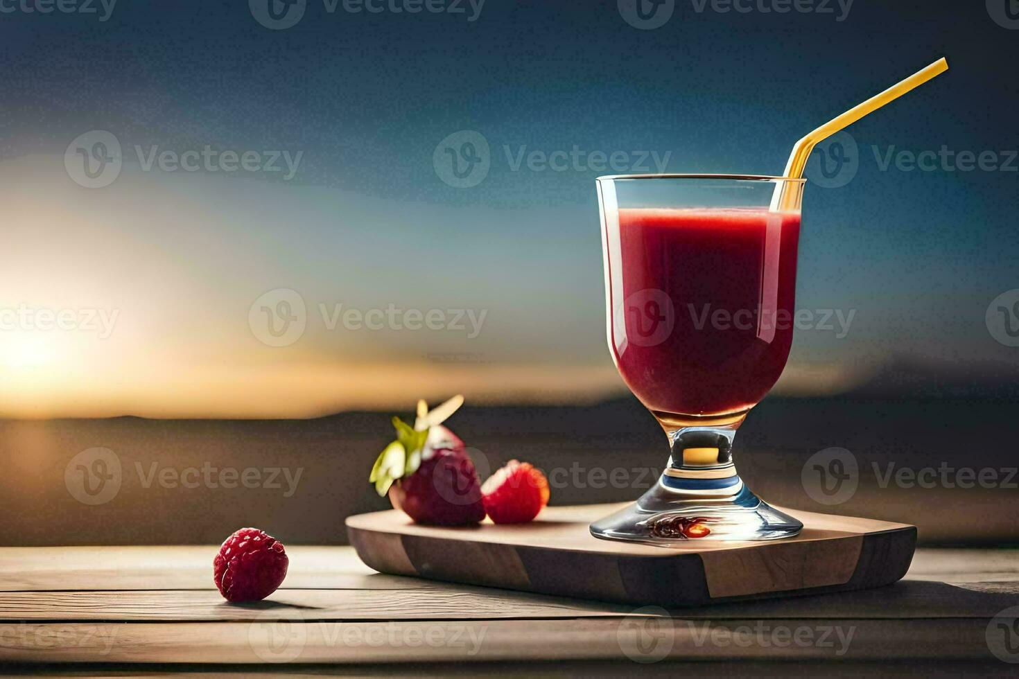 a glass of juice with strawberries and raspberries. AI-Generated photo