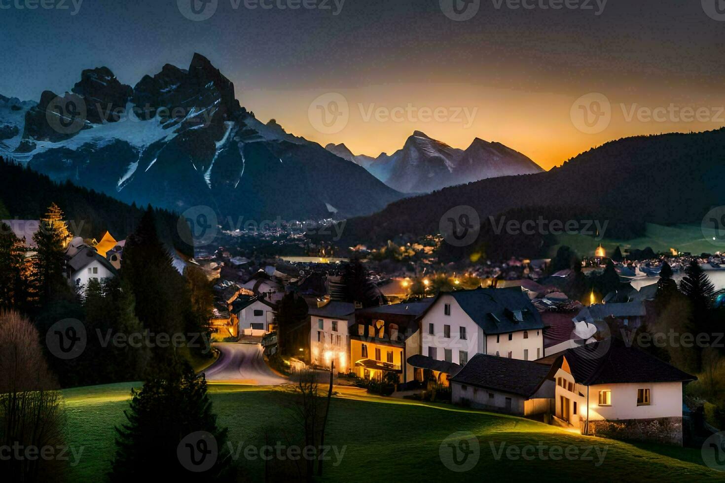 foto fondo de pantalla el cielo, montañas, árboles, noche, el Alpes, el Alpes,. generado por ai