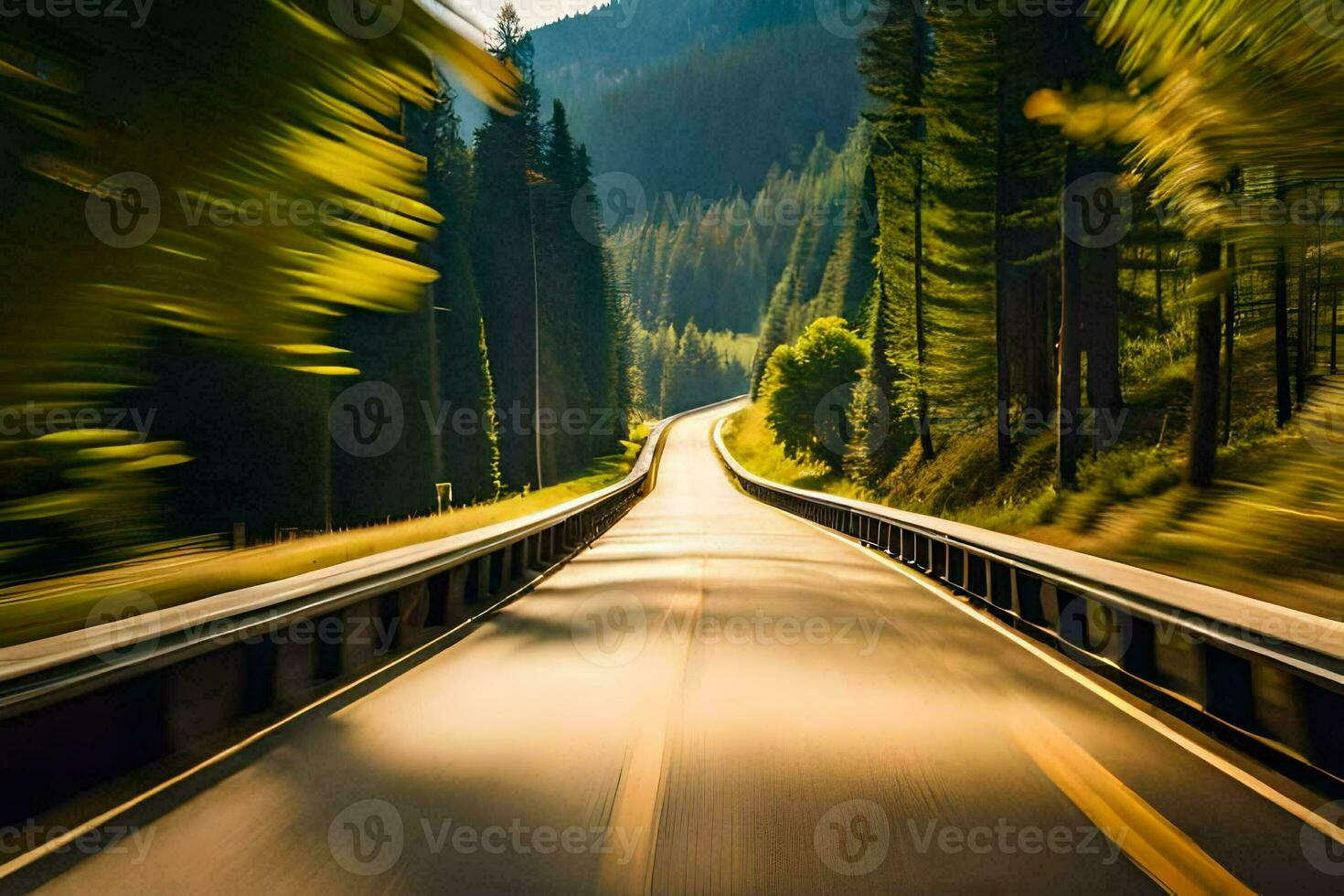 un borroso imagen de un la carretera en el montañas. generado por ai foto