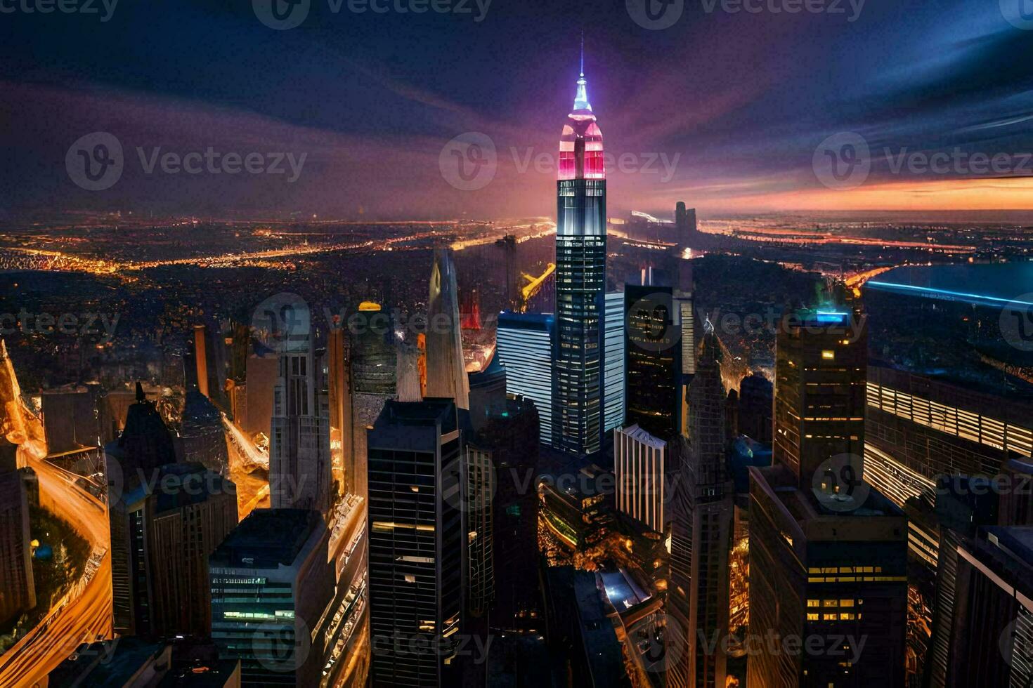 the empire state building is lit up at night. AI-Generated photo