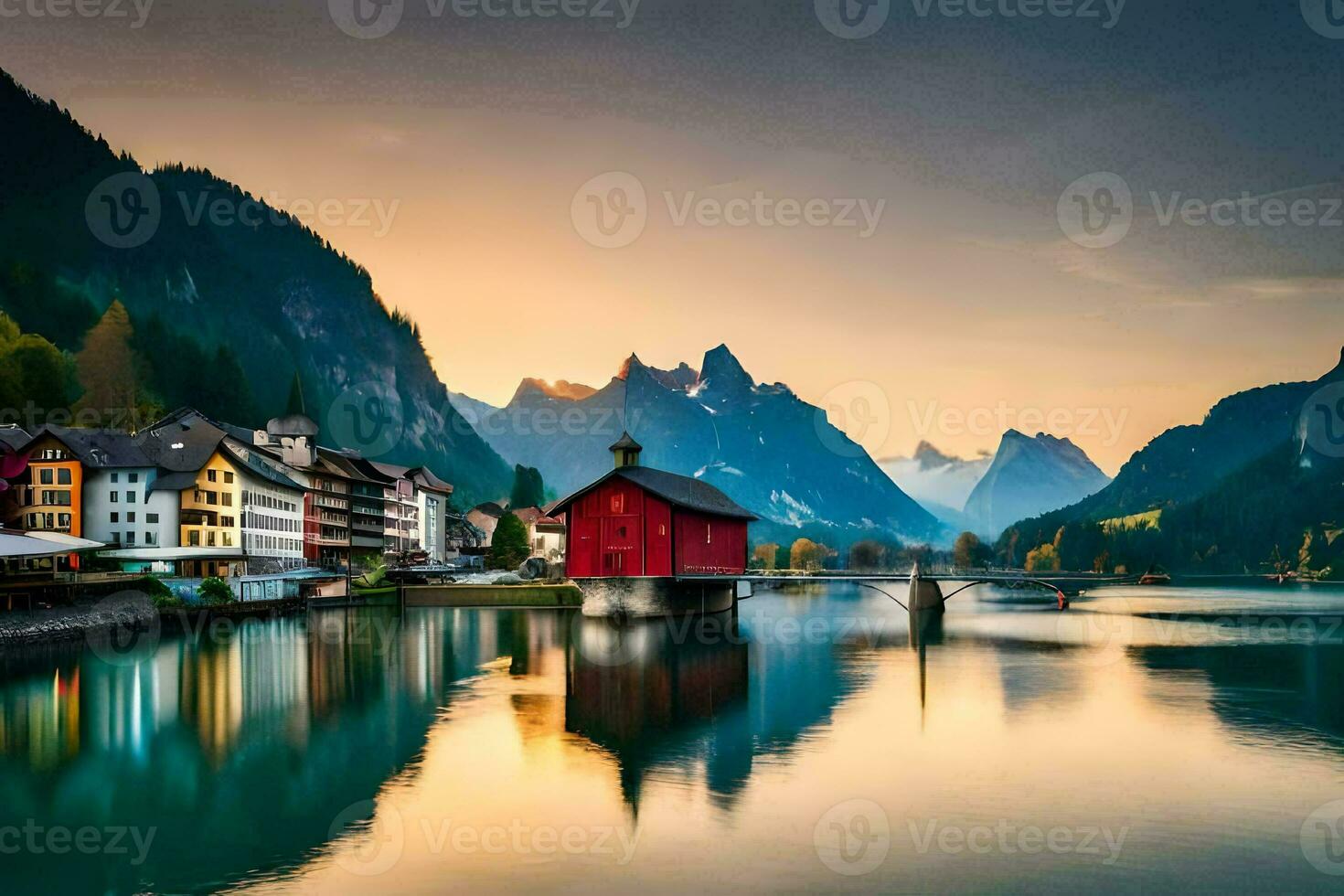 el hermosa paisaje de el Alpes a puesta de sol. generado por ai foto