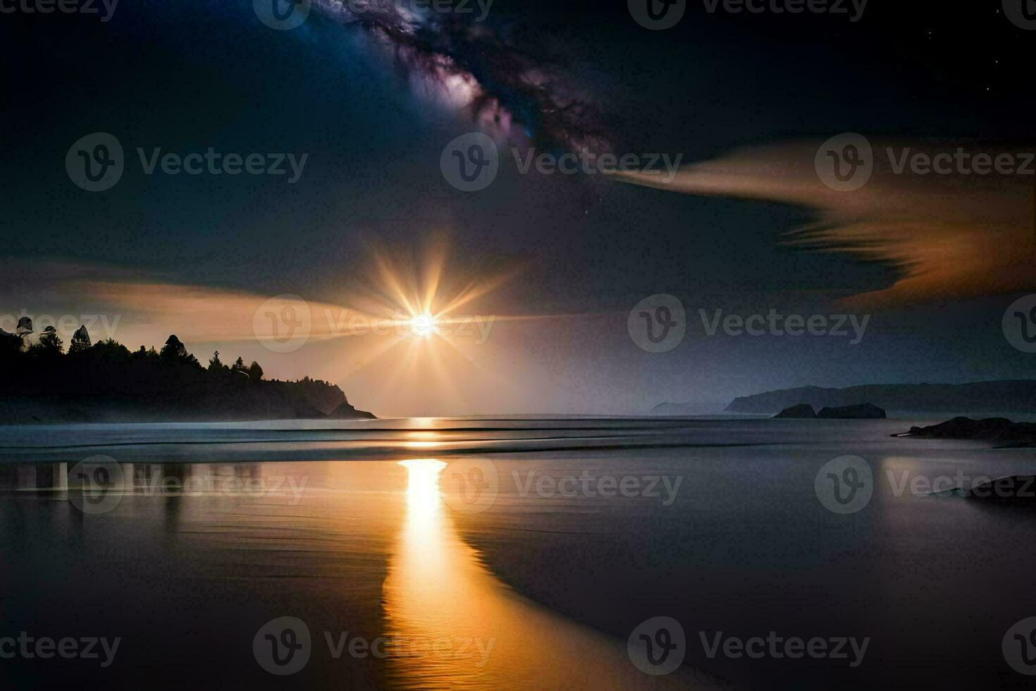 the milky way over the ocean at night. AI-Generated photo
