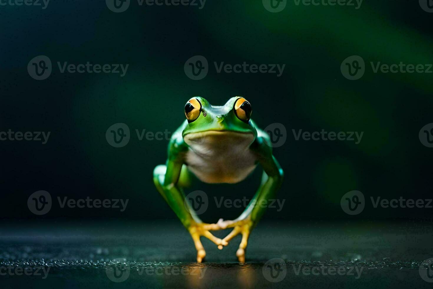 a frog is standing on its hind legs. AI-Generated photo