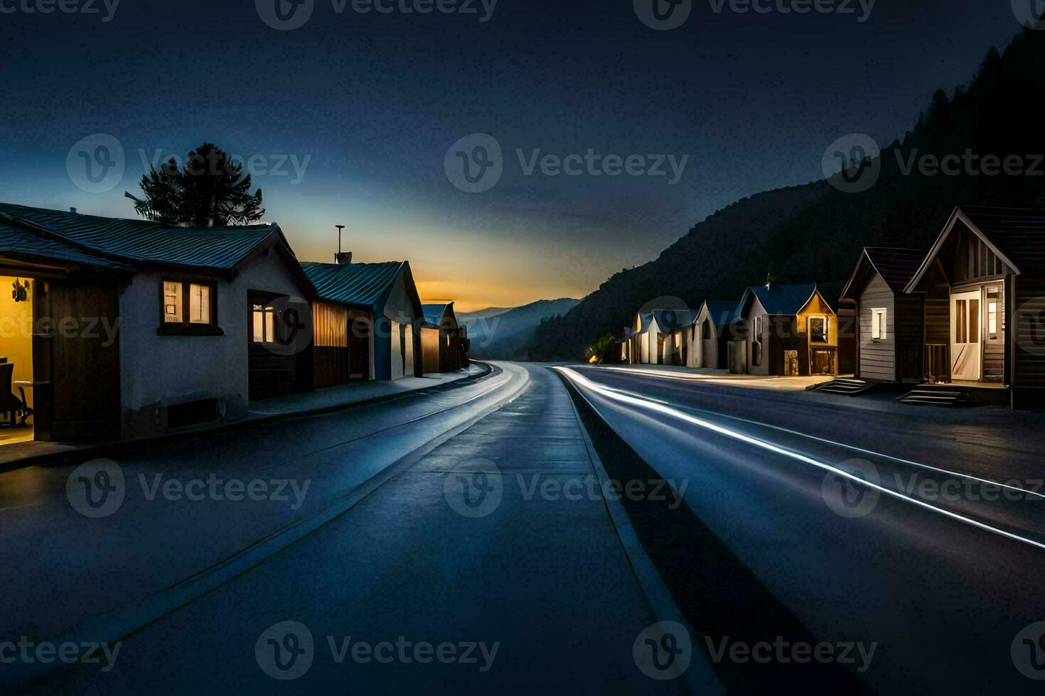 a long exposure photo of a road at night. AI-Generated