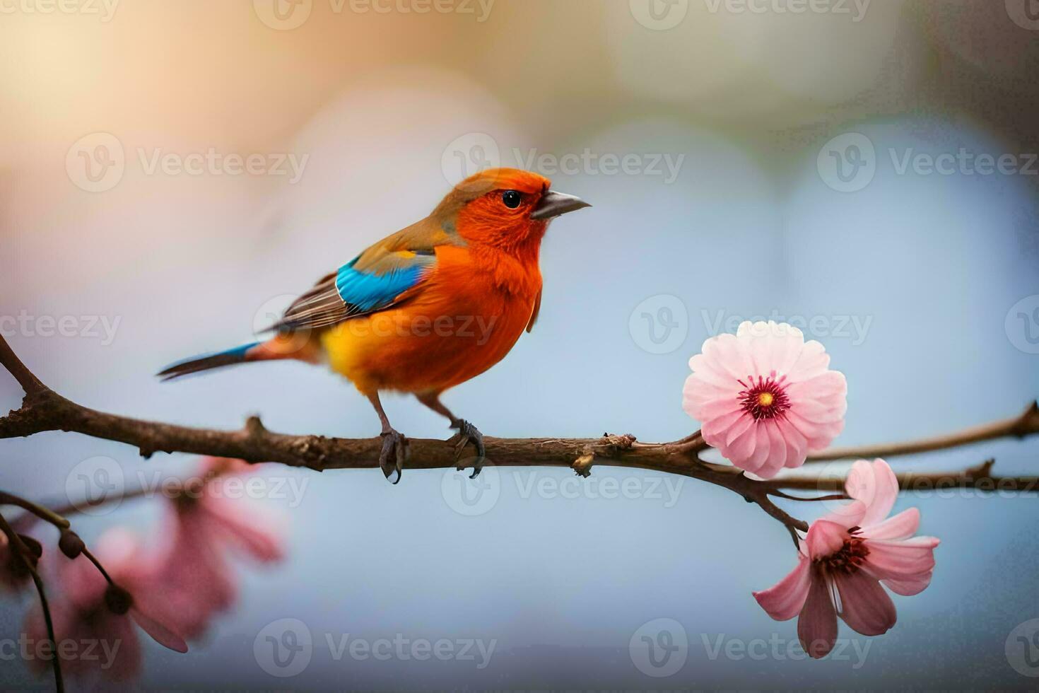 photo wallpaper bird, the flower, spring, the bird, the flower, the bird, the. AI-Generated