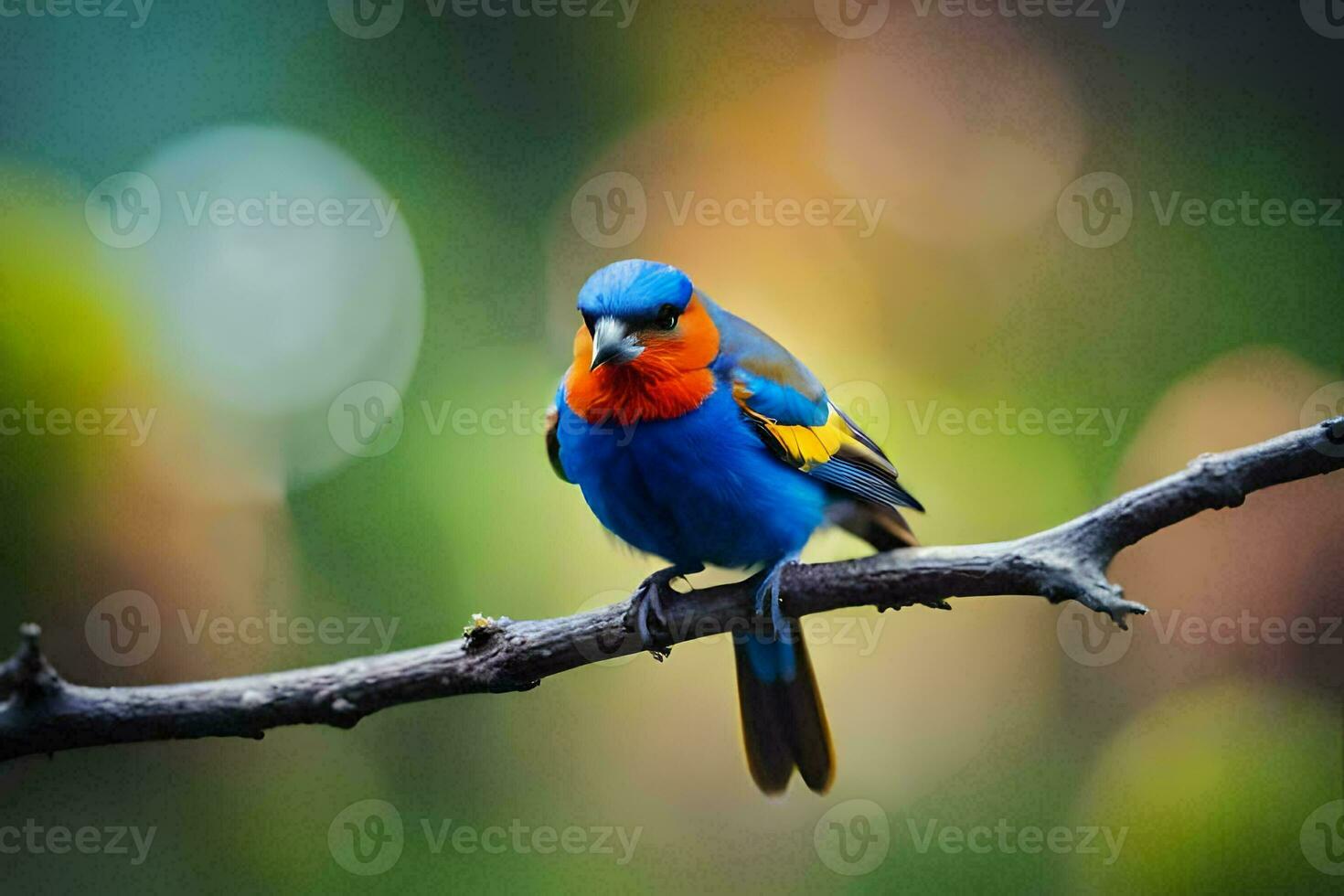 a colorful bird sits on a branch. AI-Generated photo