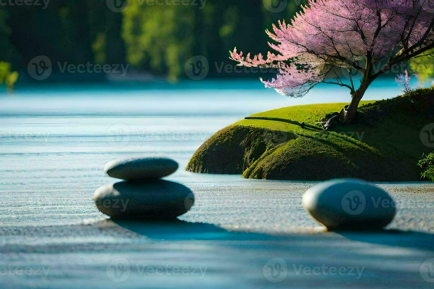 the cherry blossom tree in the water. AI-Generated photo