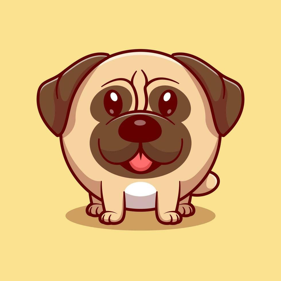 Cute round baby pug dog cartoon vector icon illustration animal nature icon concept isolated flat