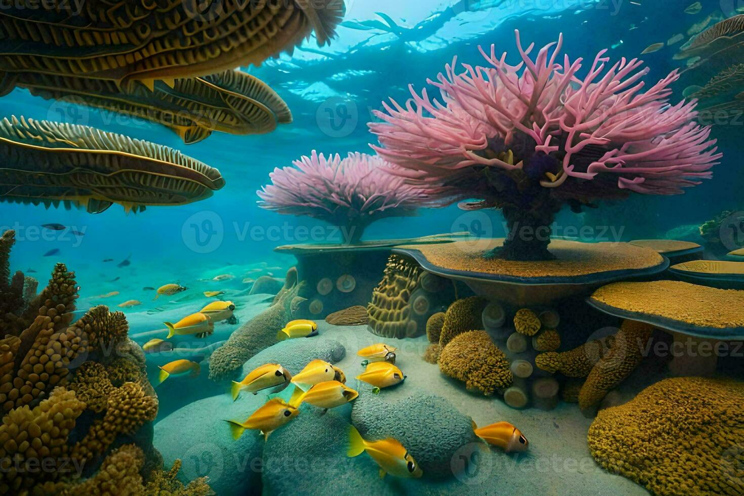 a coral reef with fish and other corals. AI-Generated photo