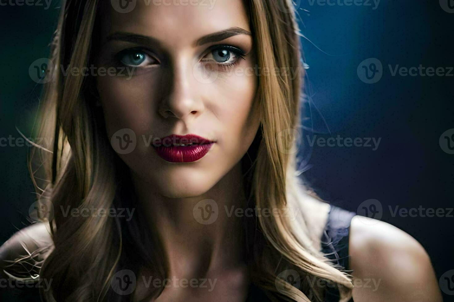 a beautiful woman with long hair and red lipstick. AI-Generated photo